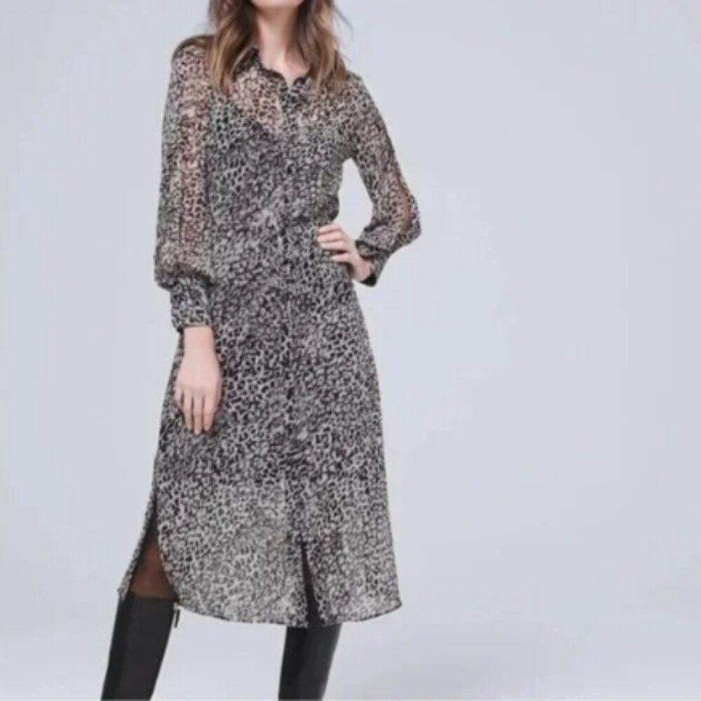 Like New! WHBM Animal Print Button Down Shirt Dress Built in Slip Blk/Wh in 6